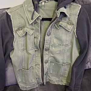 Free People Knit Hooded Twill Jacket Sz S